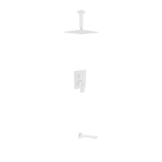Aqua Piazza White Shower Set w/ 8" Ceiling Mount Square Rain Shower and Tub Filler