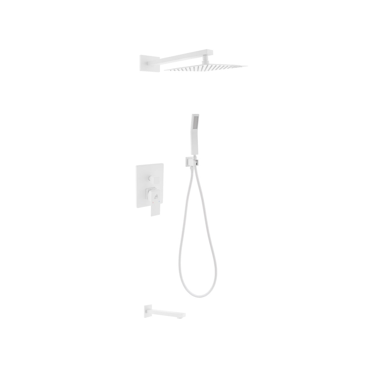 Aqua Piazza White Shower Set w/ 8" Square Rain Shower,  Tub Filler and Handheld