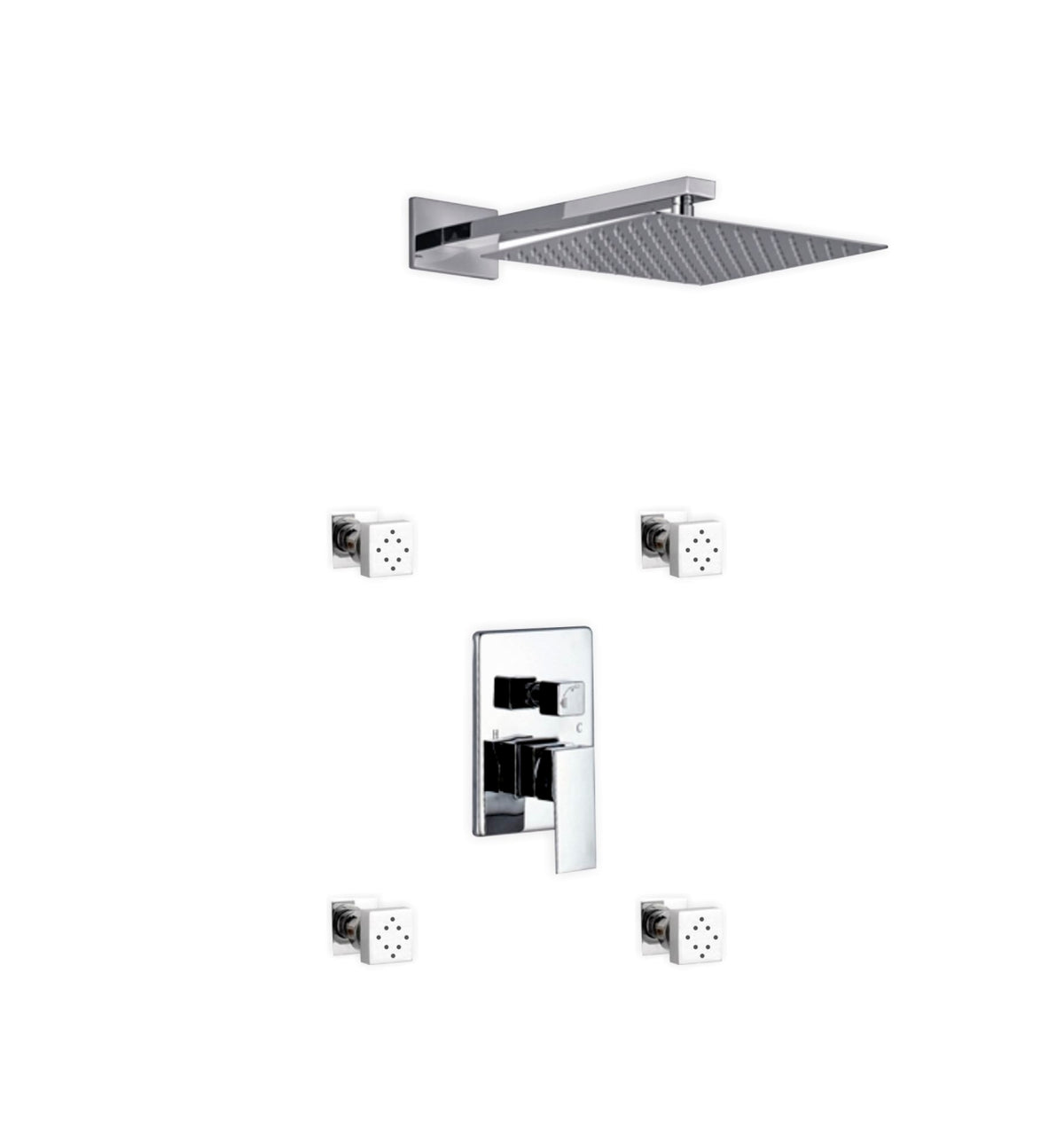 Aqua Piazza Shower Set w/ 12" Square Rain Shower and 4 Body Jets