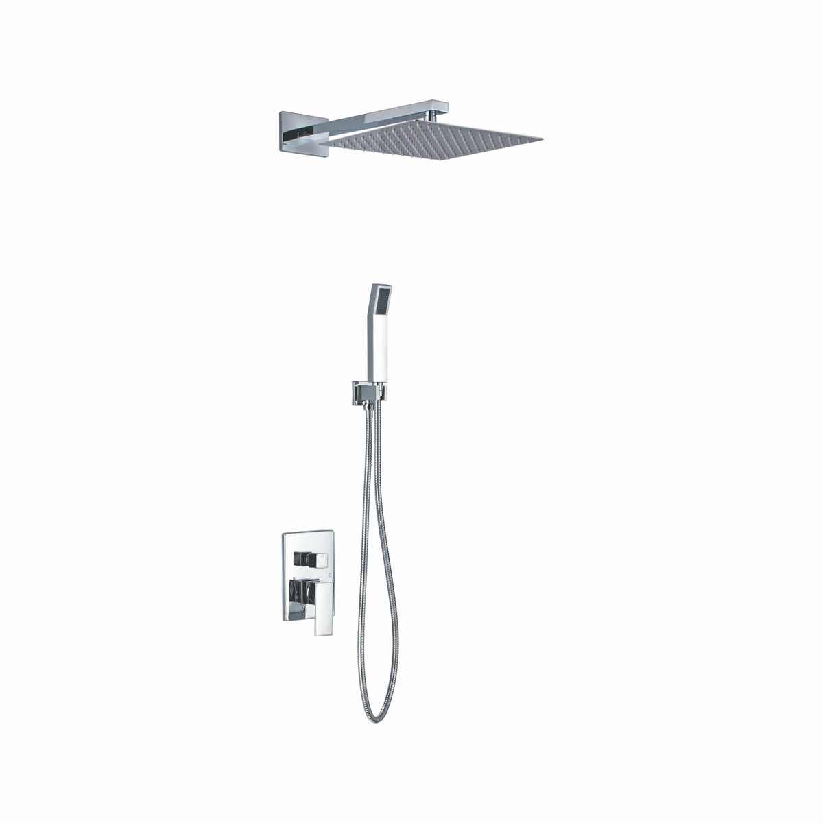 Aqua Piazza Chrome Shower Set w/ 12" Square Rain Shower and Handheld