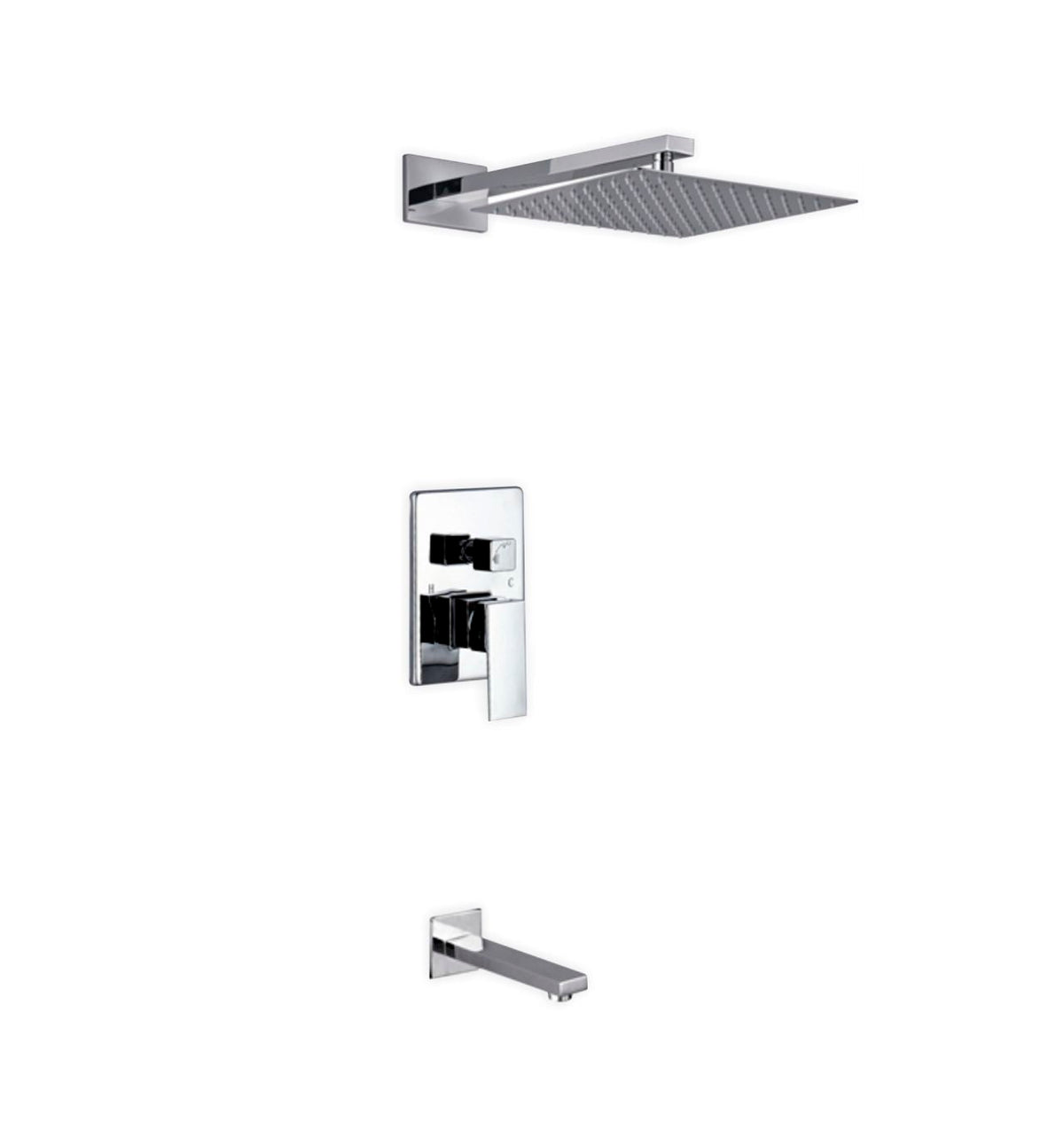 Aqua Piazza Shower Set w/ 12" Square Rain Shower and Tub Filler