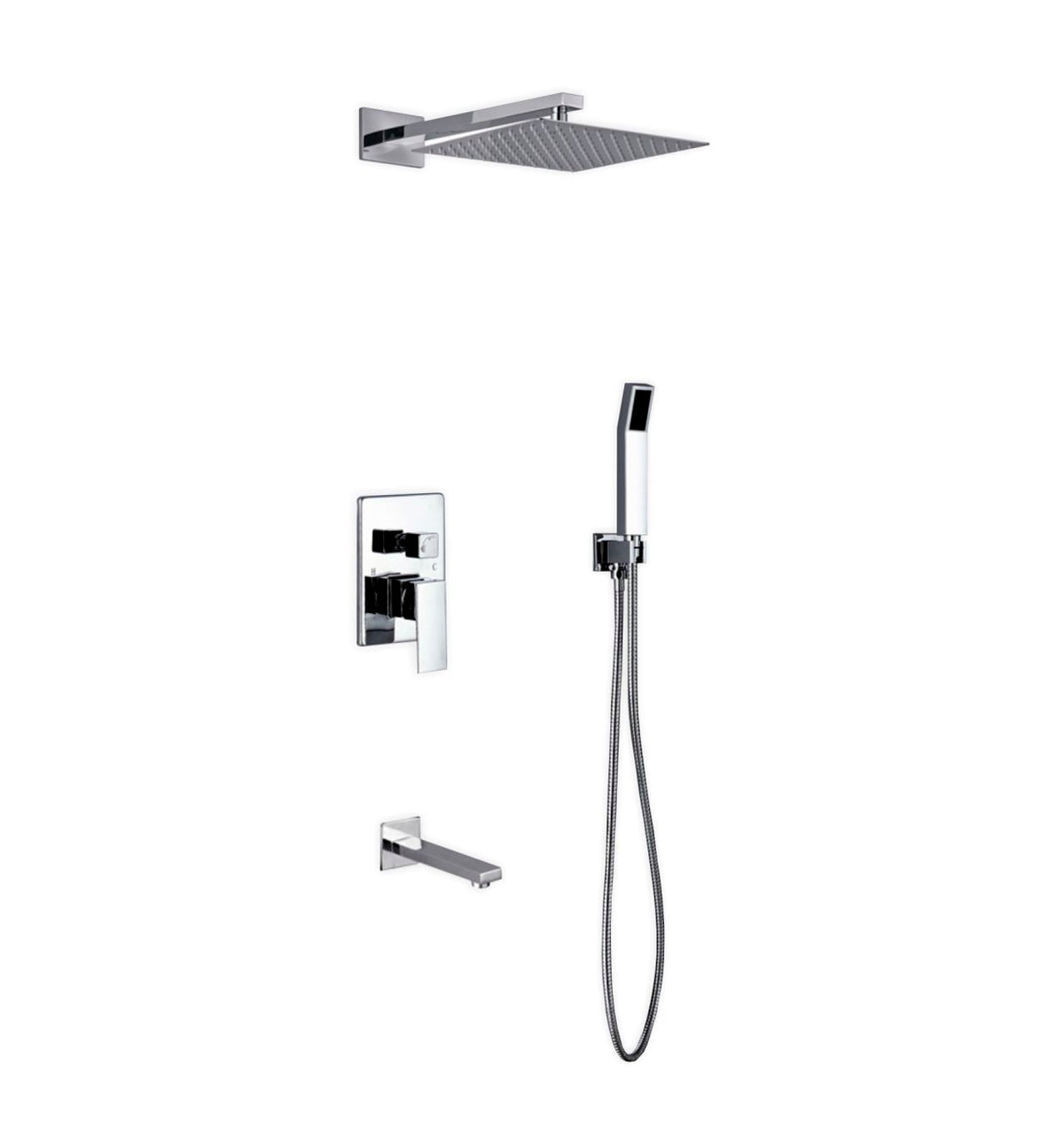 Aqua Piazza Shower Set w/ 12" Square Rain Shower, Handheld and Tub Filler by Kubebath