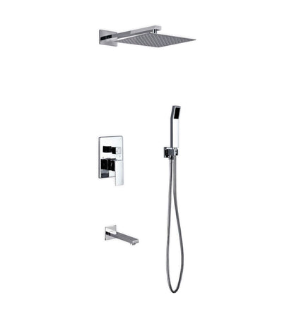 Aqua Piazza Shower Set w/ 12" Square Rain Shower, Handheld and Tub Filler by Kubebath