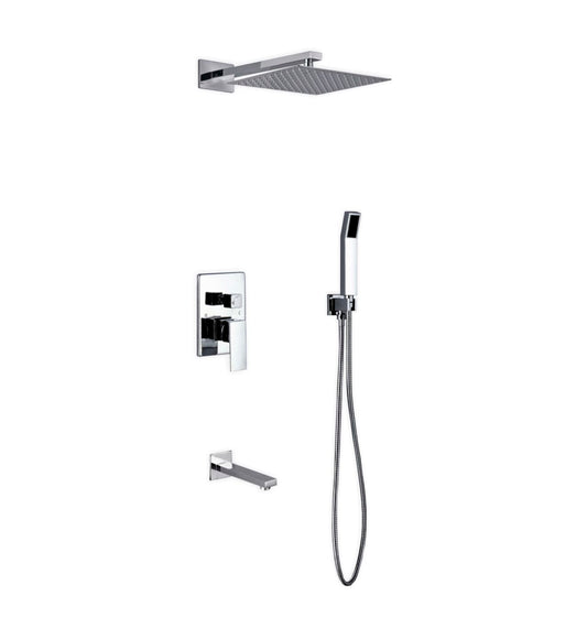 Aqua Piazza Shower Set w/ 12" Square Rain Shower,  Handheld and Tub Filler